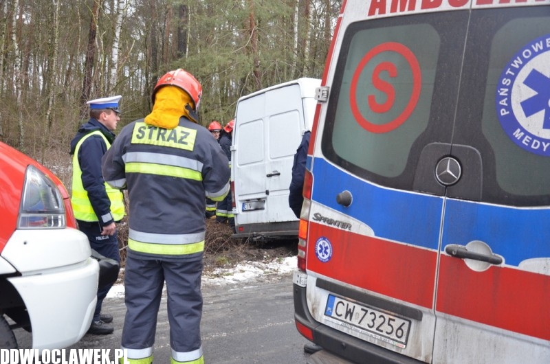 Groźny wypadek pod Włocławkiem! Bus wypadł z drogi i uderzył w drzewo!