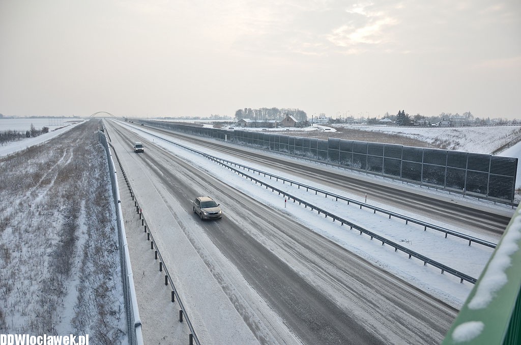Zima na autostradzie A1 pod Włocławkiem