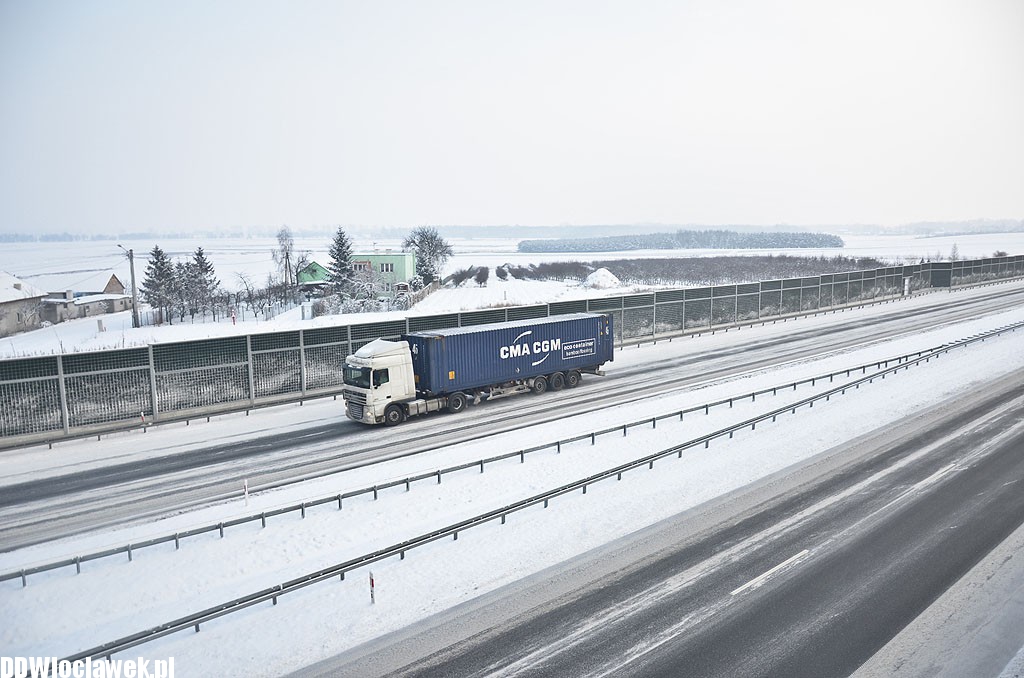 Zima na autostradzie A1 pod Włocławkiem