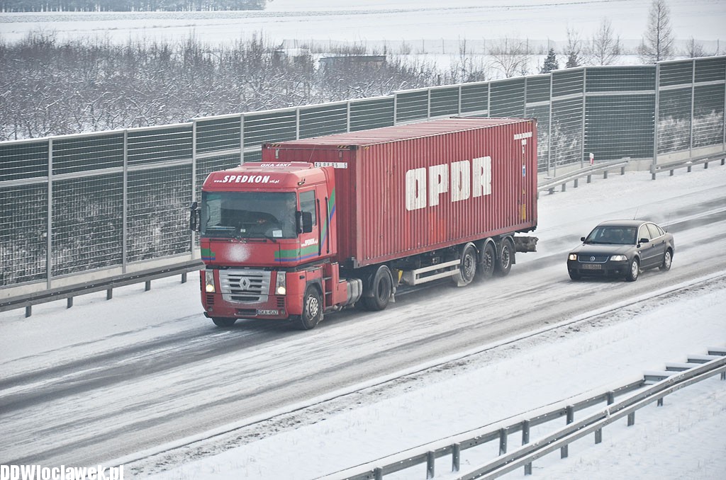 Zima na autostradzie A1 pod Włocławkiem