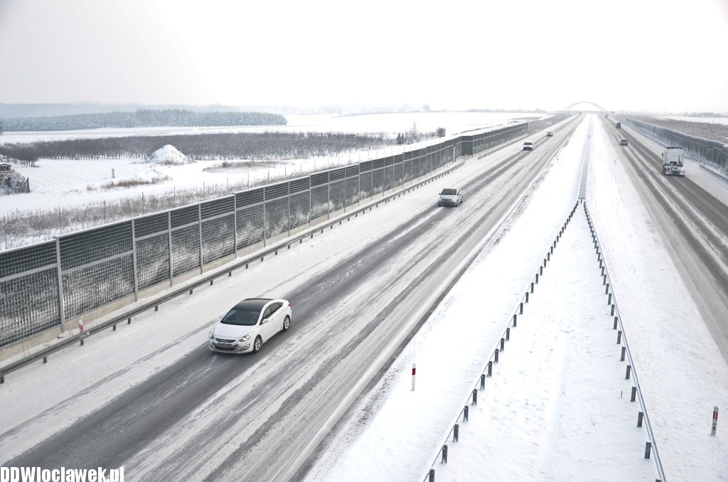 Zima na autostradzie A1 pod Włocławkiem
