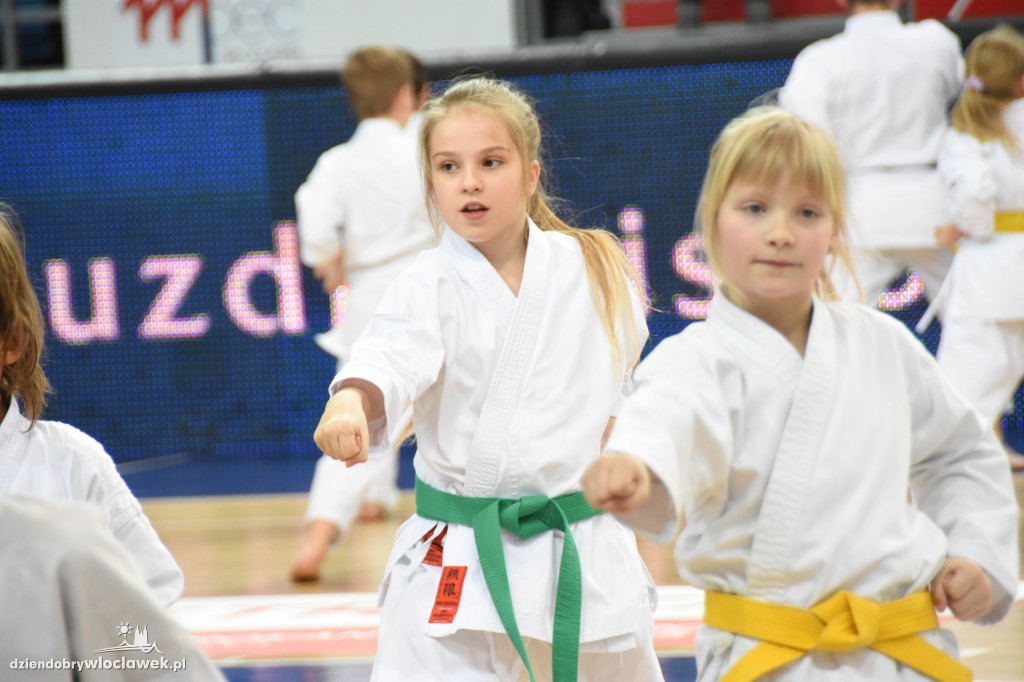 Pokaz karate na meczu Anwilu z AZS-em