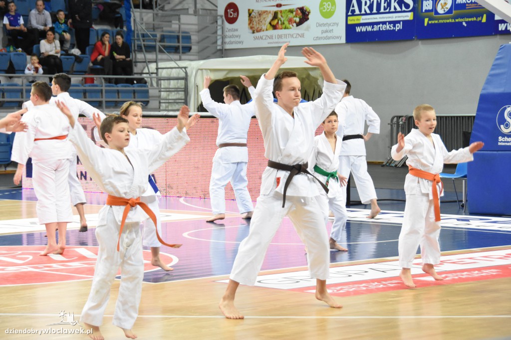 Pokaz karate na meczu Anwilu z AZS-em