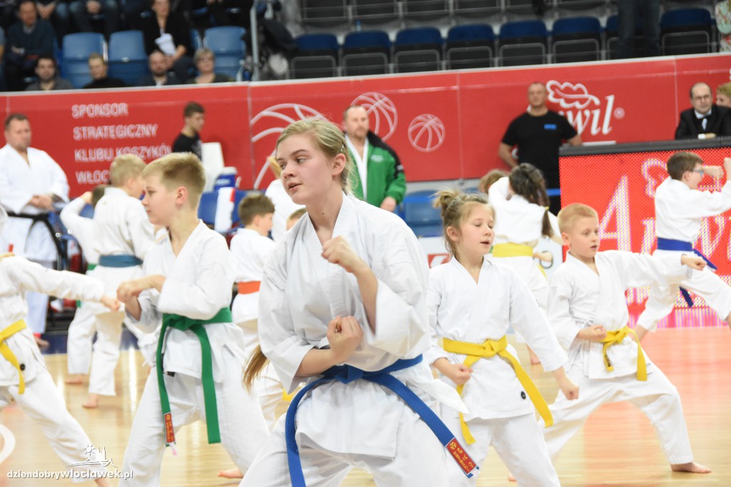 Pokaz karate na meczu Anwilu z AZS-em