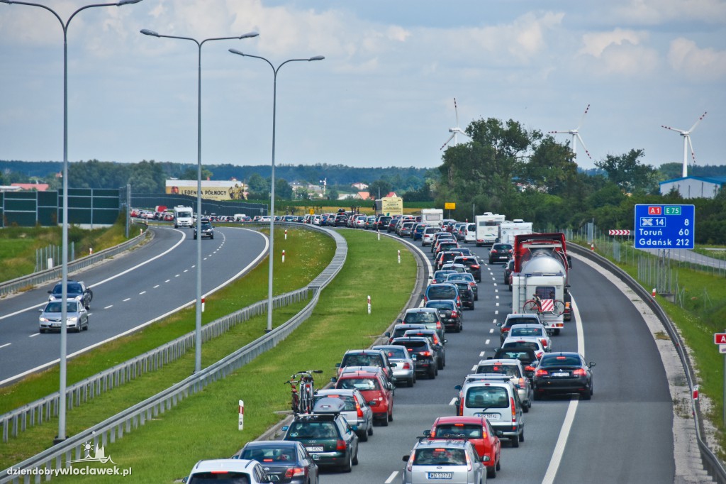 Autostrada pod Włocławkiem w korkach
