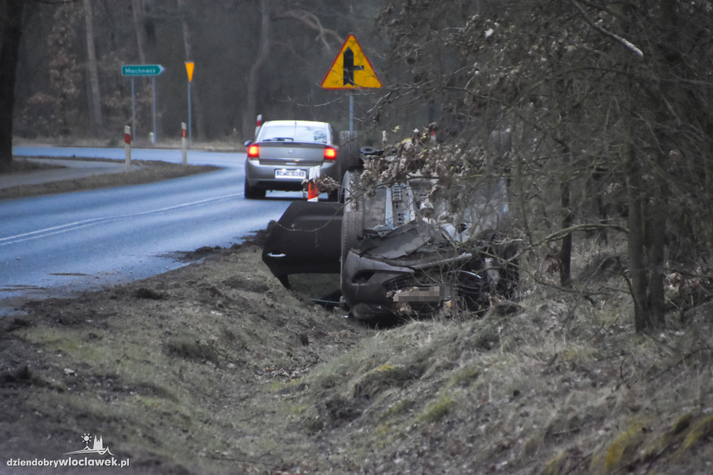 Auto wpadło do rowu i dachowało