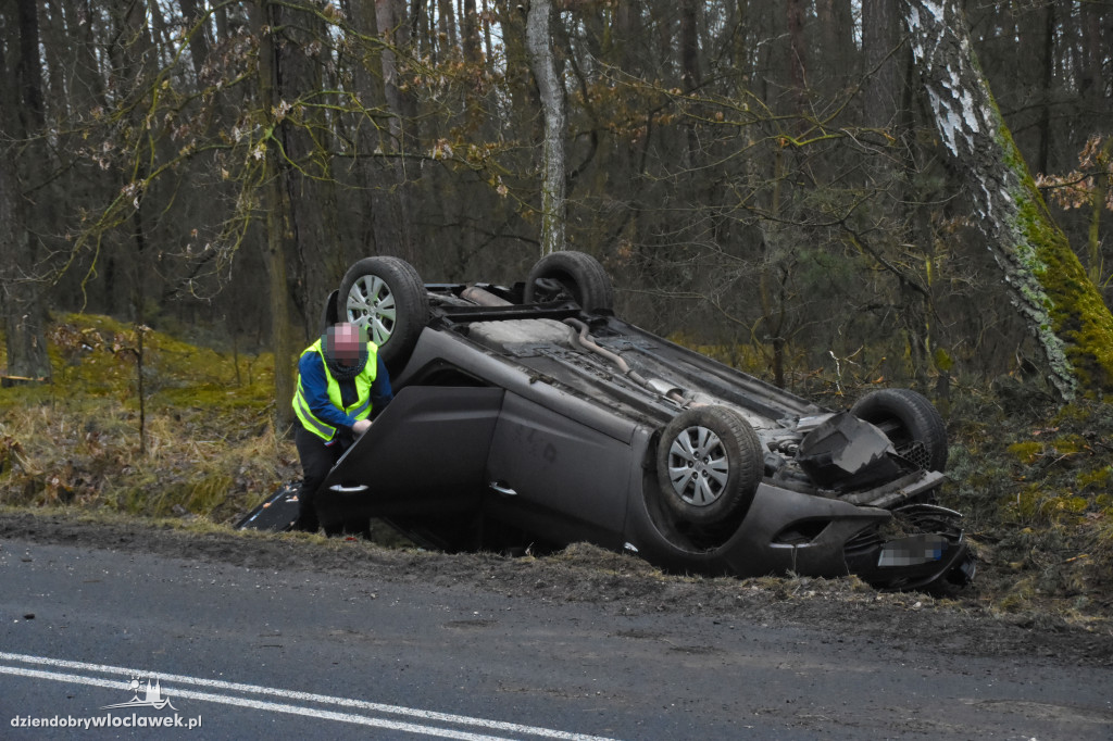 Auto wpadło do rowu i dachowało