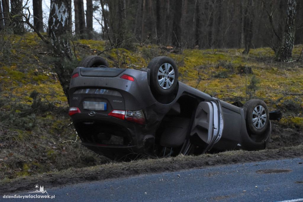 Auto wpadło do rowu i dachowało