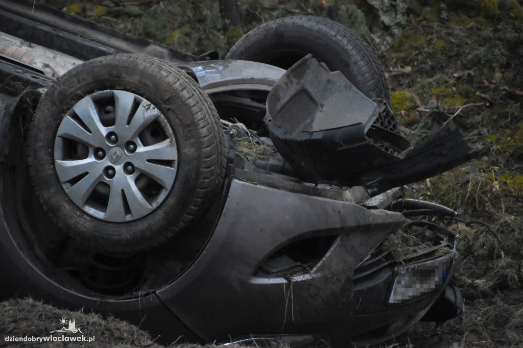 Auto wpadło do rowu i dachowało