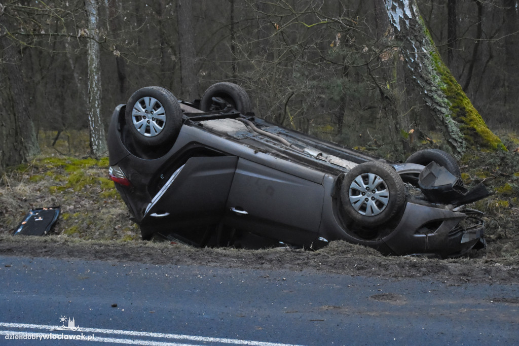 Auto wpadło do rowu i dachowało