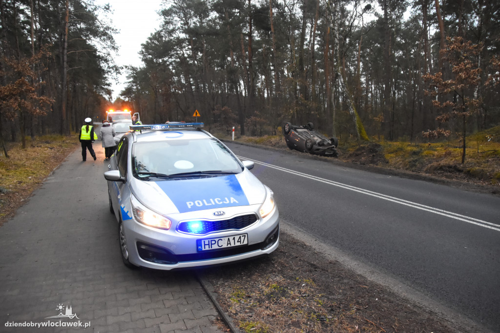 Auto wpadło do rowu i dachowało