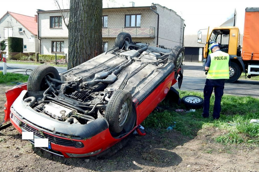 Uderzył w drzewo, a za chwilę dachował