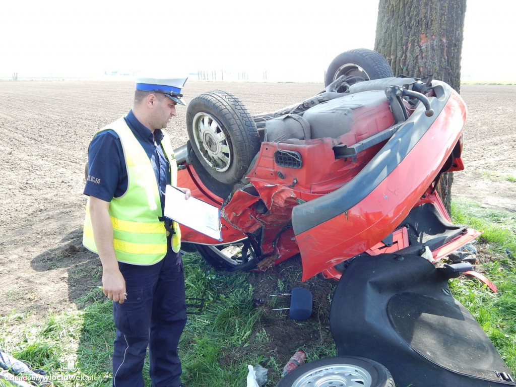 Uderzył w drzewo, a za chwilę dachował