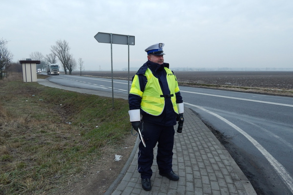 Działania policjantów na drodze krajowej