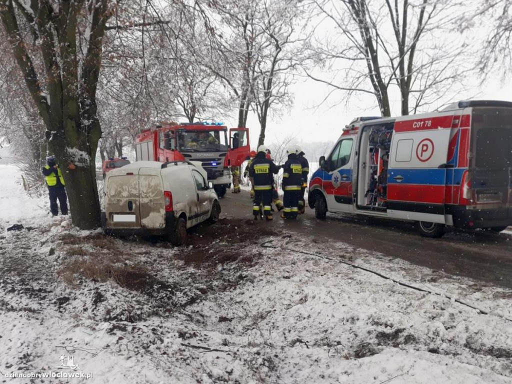 Wpadł w poślizg i uderzył w drzewo!