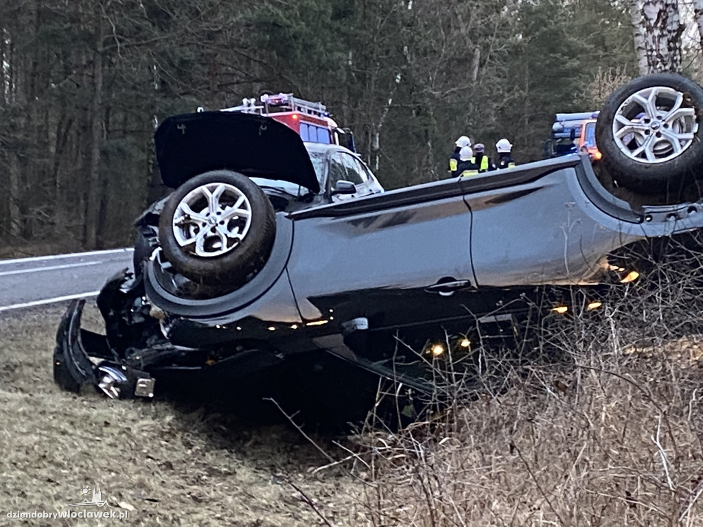 Auto w rowie przy DK 62 w kierunku Płocka