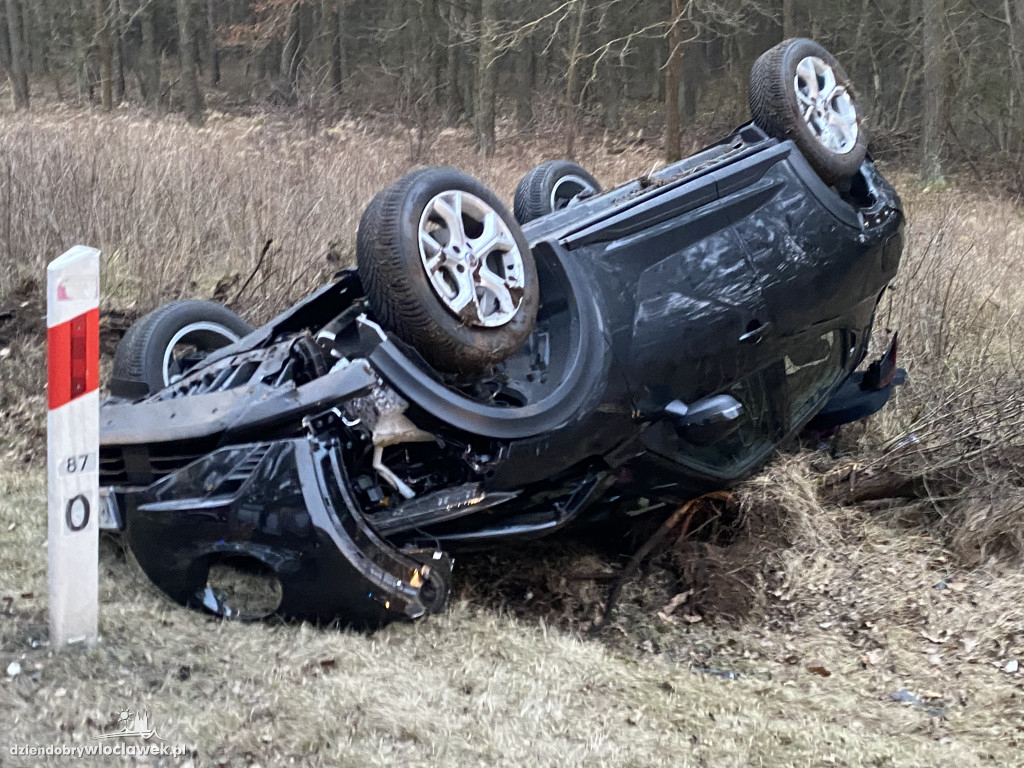 Auto w rowie przy DK 62 w kierunku Płocka