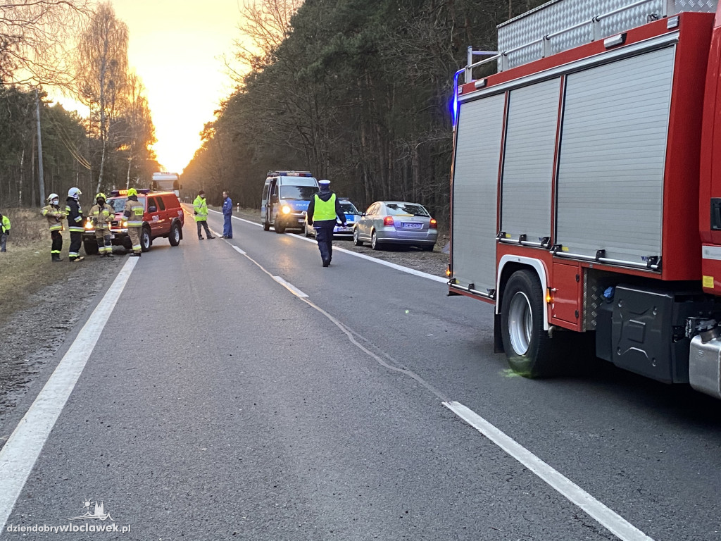 Auto w rowie przy DK 62 w kierunku Płocka