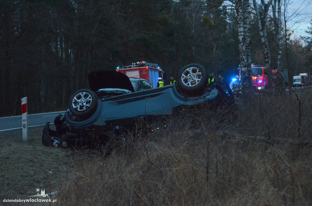 Auto w rowie przy DK 62 w kierunku Płocka