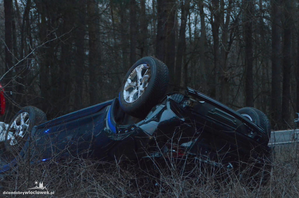 Auto w rowie przy DK 62 w kierunku Płocka