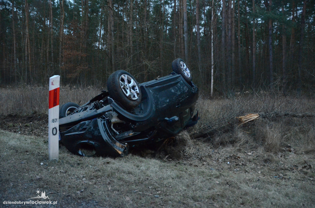 Auto w rowie przy DK 62 w kierunku Płocka