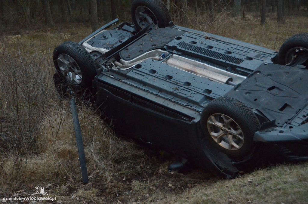 Auto w rowie przy DK 62 w kierunku Płocka