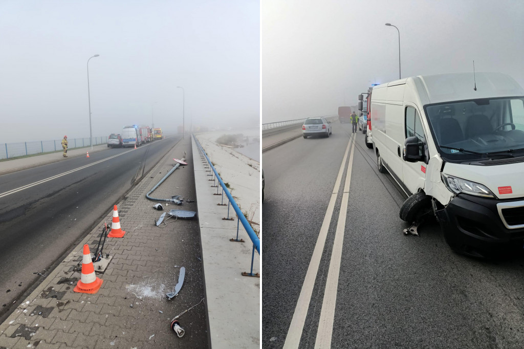 Dostawczak uderzył w słup na tamie