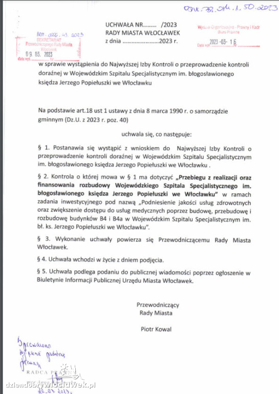 Będzie kontrola NIK we włocławskim szpitalu?