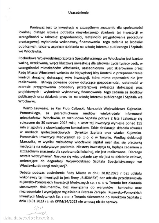 Będzie kontrola NIK we włocławskim szpitalu?