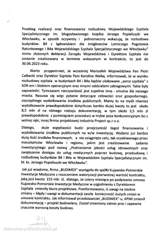 Będzie kontrola NIK we włocławskim szpitalu?