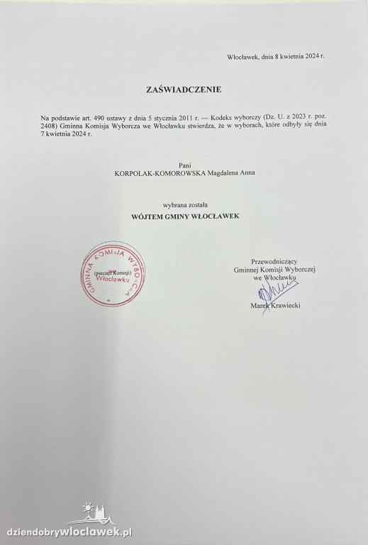 1. w nowej kadencji sesja Rady Gminy Włocławek
