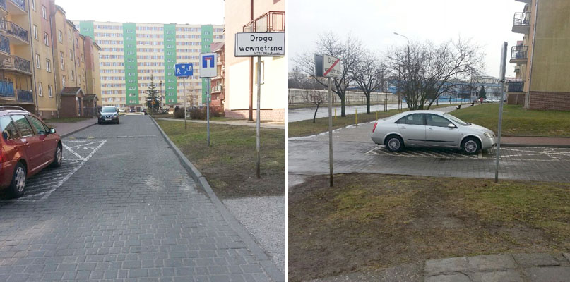 Zdjęcia nadesłane przez Czytelniczkę pokazujące auta parkujące na znaku poziomym P21