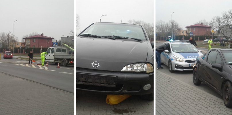 Auto uderzyło w wysepkę dla pieszych rozdzielającą pasy jezdni na Polnej i ścięło znak drogowy. Fot. DDWloclawek