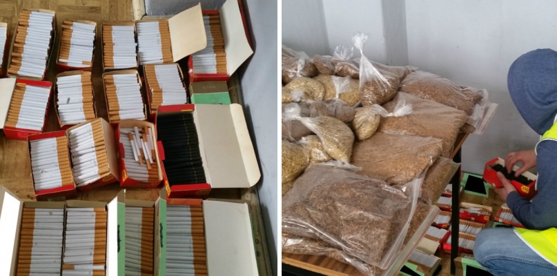 W mieszkaniu 45-latka policjanci znaleźli kilkadziesiąt toreb z tytoniową krajanką oraz kilkadziesiąt kartonów z papierosami. W sumie zabezpieczyli 15 kg krajanki oraz 2500 papierosów. Fot. KMP Włocławek