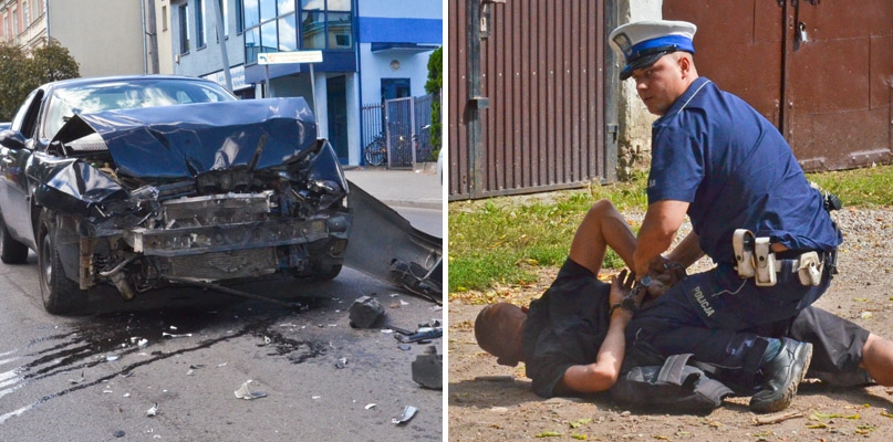 Policjanci znaleźli kierowcę alfa romeo w pobliżu garaży przy ulicy Żabiej. Był tak pijany, że z trudem mówił. Fot. DDWloclawek.pl