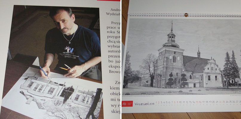 W kalendarzu dla firmy Anwil Andrzej Stefański postanowił przenieść na papier obiekty architektoniczne i krajobrazy Włocławka