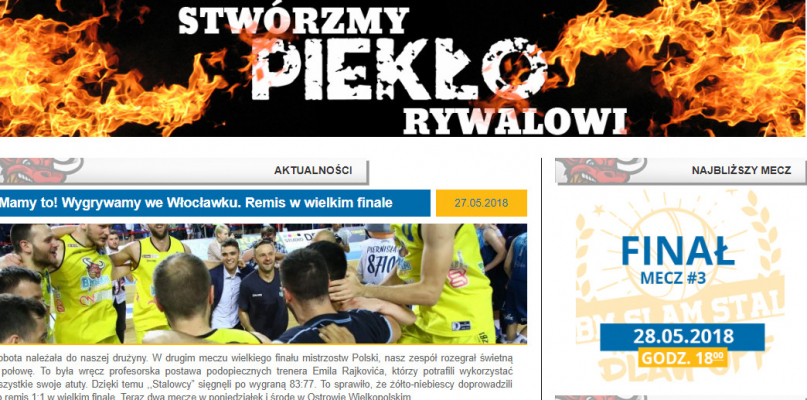 Na stronie na próżno szukać informacji związanych z trzecim starciem obu ekip, a "najświeższa" informacja dotyczy drugiego meczu rozgrywanego w Hali Mistrzów. Fot. Screen z www.bmslamstal.pl