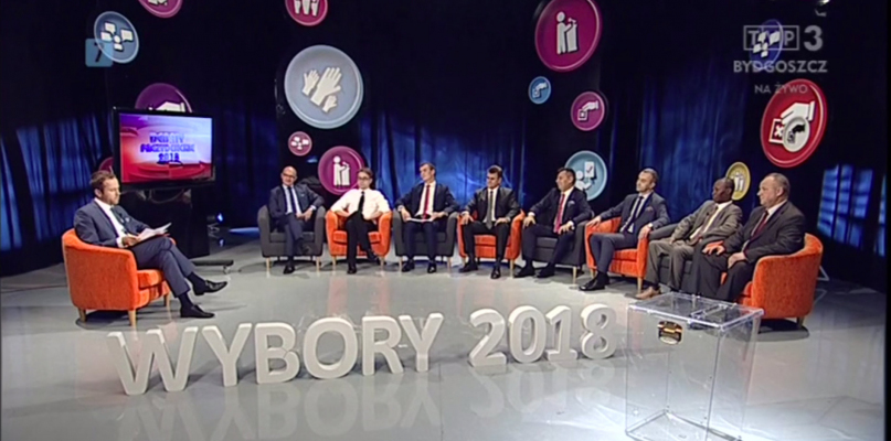 Debata kandydatów na prezydenta Włocławka w TVP3. Screen https://bydgoszcz.tvp.pl/39075613/przedwyborcze-debaty-prezydenckie-na-naszej-antenie