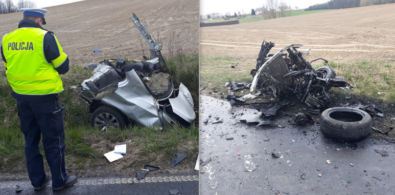 Do wypadku doszło 10 kwietnia po godz. 10 na drodze wojewódzkiej nr 560 w miejscowości Marianki w powiecie rypińskim. Fot. KPP w Rypinie