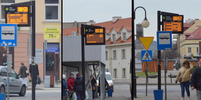 Działają już prawie wszystkie tablice zlokalizowane na przystankach w obrębia placu Wolności. Fot. DDWloclaek.pl