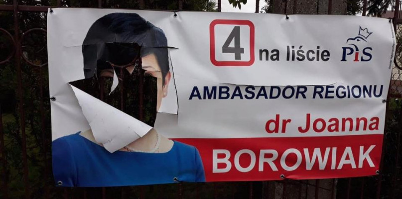 Posłanka PiS pokazała zniszczone banery w Internecie. Fot. Facebook/Joanna Borowiak