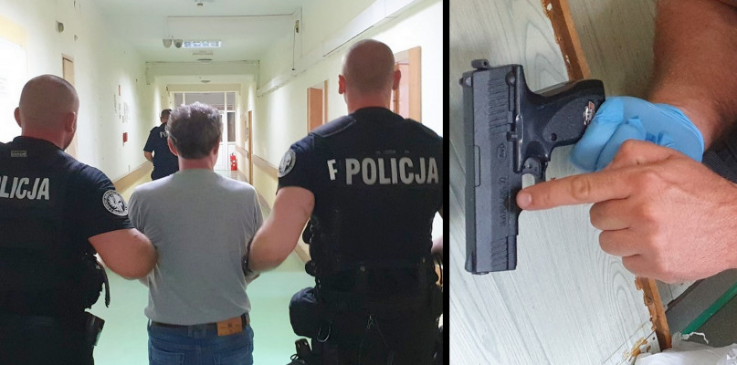 58-latkowi, który napadł na sklep z pistoletem gazowym, grozi do 12 lat więzienia. Fot. KMP Włocławek