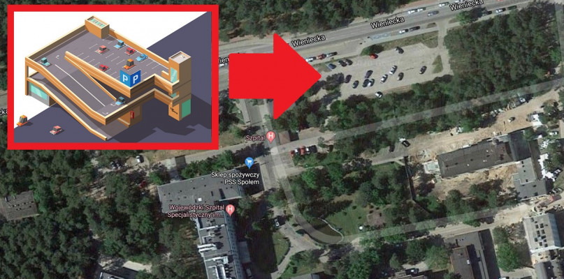 Kujawsko-Pomorskie Inwestycje Medyczne rozważają wybudowanie wielopoziomowego parkingu w tym miejscu. Fot. Google Maps/depositphotos