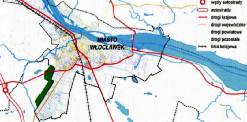 Władze miasta chcą poszerzyć Włocławek o teren oznaczony kolorem zielonym. Mat. UM Włocławek