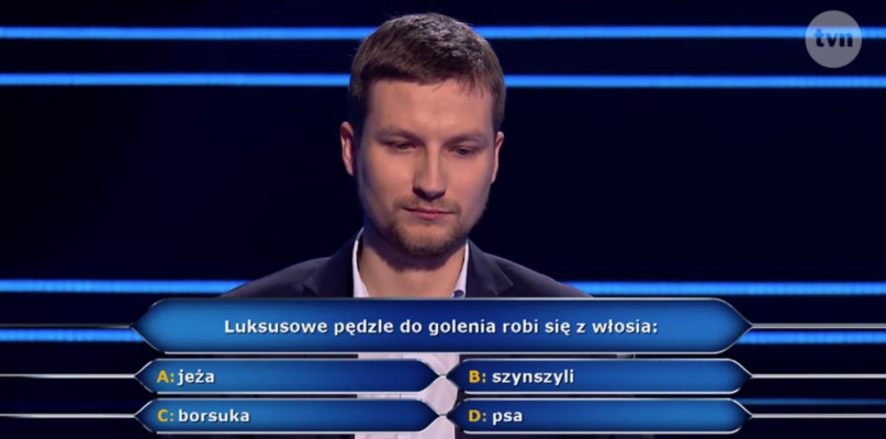Adrian Pokrywczyński z Włocławka wygrał 1000 złotych fot. screen z Milionerzy TVN