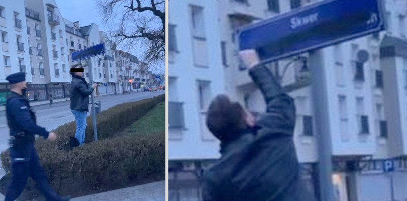 Restaurator zamazał tabliczkę na Skwerze Lecha i Marii Kaczyńskich. Fot. Facebook