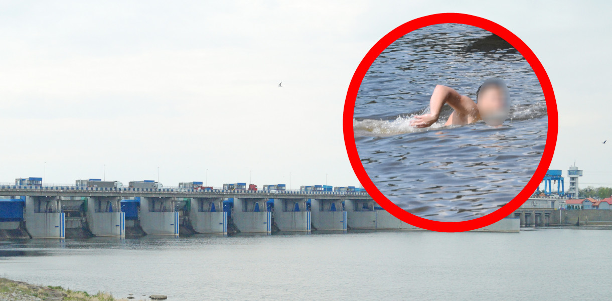 Mężczyzna skoczył ze stopnia wodnego i pływał w Wiśle. Fot. archiwum  DDWloclawek.pl
