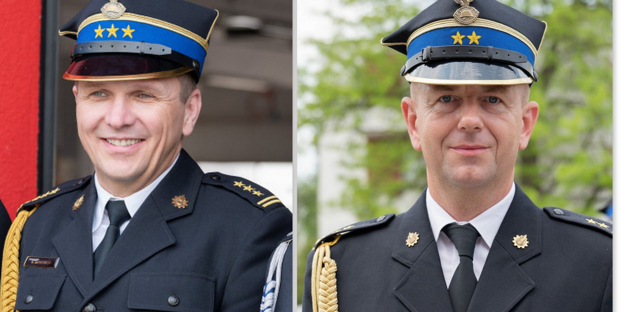 Zastępca Komendanta Miejskiego Państwowej Straży Pożarnej we Włocławku st. bryg. Grzegorz Jankowski (z lewej) oraz bryg. Mariusz Bladoszewski, oficer prasowy Państwowej Straży Pożarnej we Włocławku i jednocześnie zastępca dowódcy Jednostki Ratowniczo-Gaśniczej nr 2 przy ul. Płockiej  w wolnym czasie ruszyli na pomoc sąsiadce, u której wybuchł pożar. Fot.  I.W. 