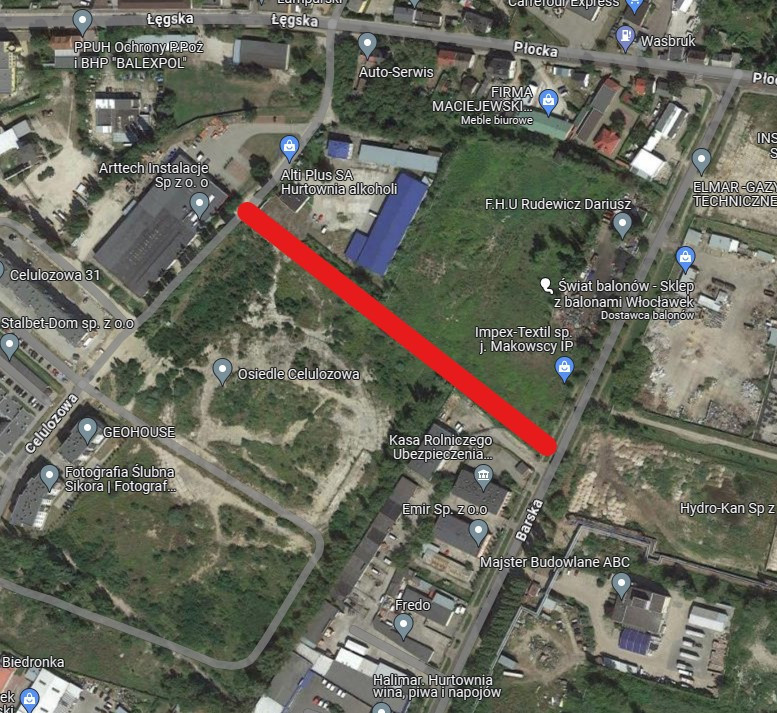 W tym miejscu przebiegać będzie droga Fot. Zrzut ekranu z Google Maps