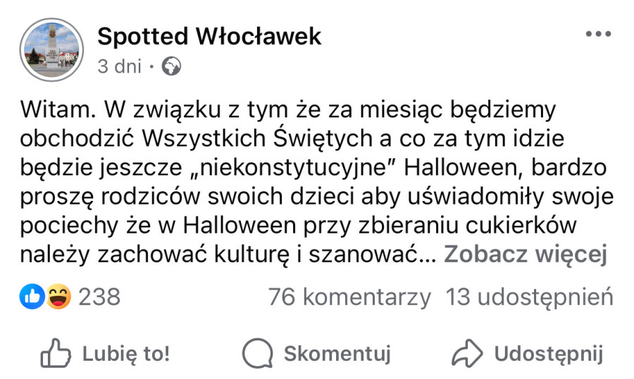 Fot. Zrzut ekranu Spotted Włocławek/Facebook